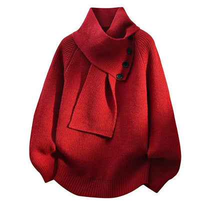 Women’s Sweater | Scarf Neck Button Detail