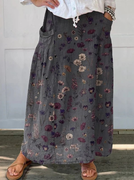 Effortless Black Floral Maxi Skirt for Women with Drawstring Waist A Line Relaxed Flowing Style