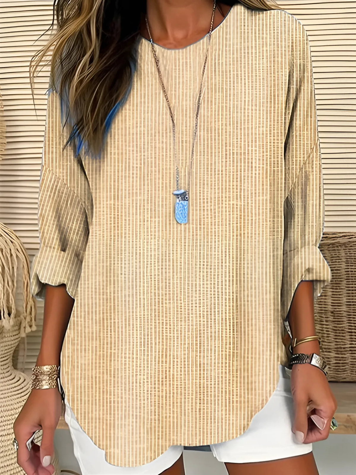 Women’s Blouse | Vertical Stripe Round Neck