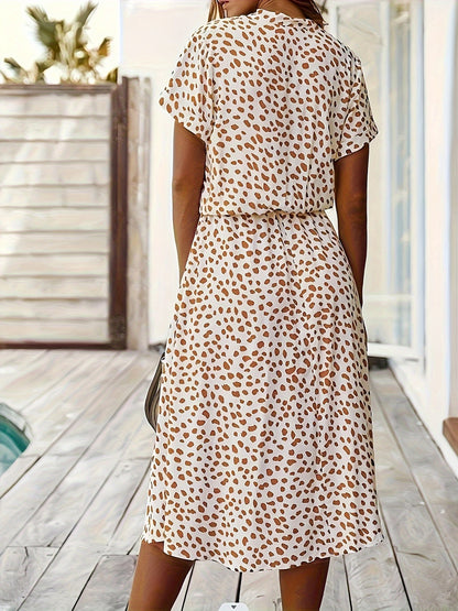 New Spring/Summer Printed Stud Button Decorated Shirt-Style Elegant Dress for Women