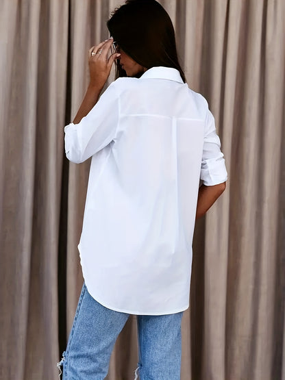 Women's Solid Color Button-Up Long Sleeve Casual Top