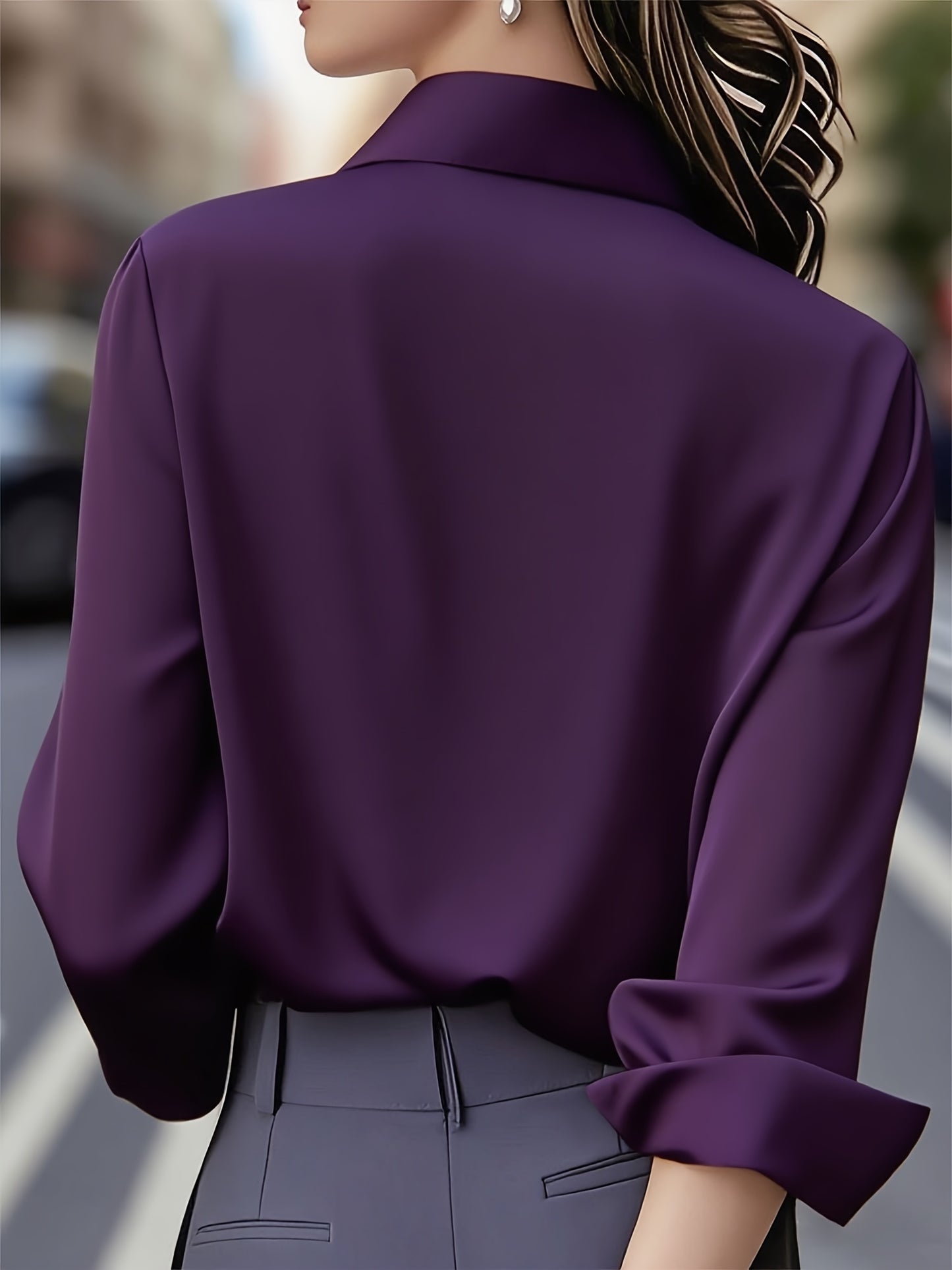 New Middle Eastern Women's Long-Sleeve Fashionable Commuter Design with Hidden Button Front Placket Inner Shirt
