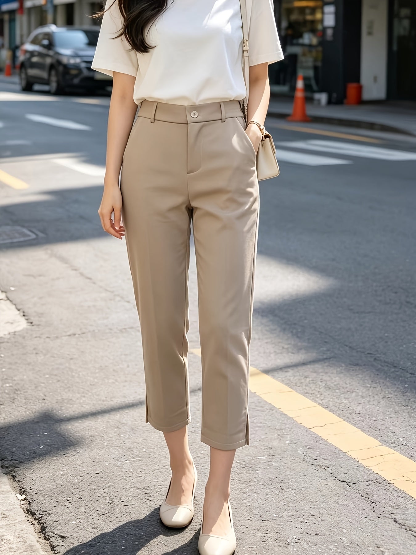 [Summer Style Slit Pants] 2026 Summer Style Slit Suit Pants | Draped Straight-Leg Cropped Trousers, Versatile Commuter and Casual