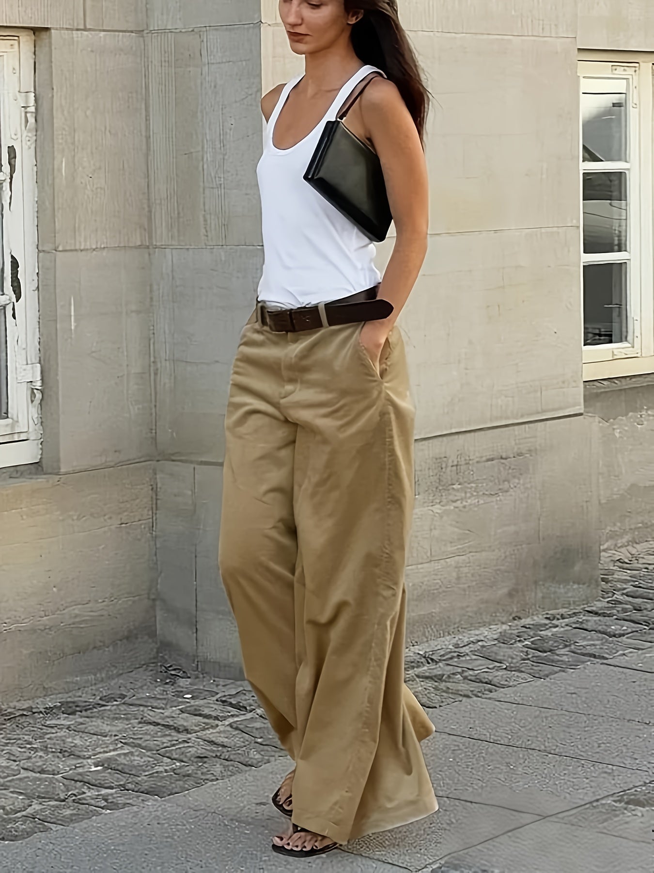 Effortless Wide Leg Pants for Women with High Waist Button Front Relaxed Flowing Casual Style