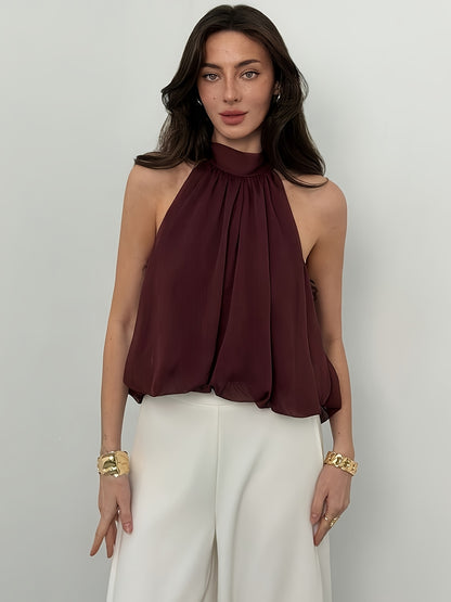 [Women's Fashion Top] Elegant Women's Bow Tie Halter Top | Solid Color Fashion