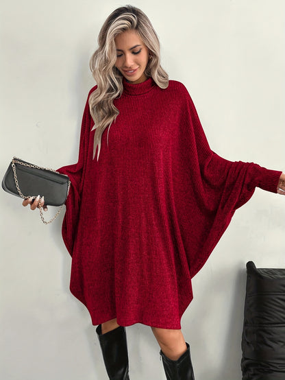 Women's Solid Color High Neck Batwing Sleeve Dress