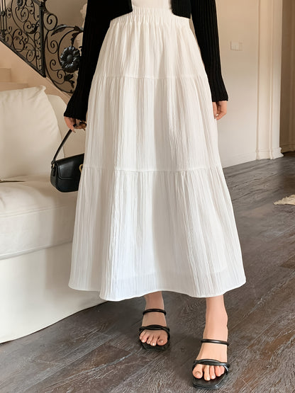 Midi Skirt Summer / Cake High Waist New Elastic / Mid-Length Large Swing Skirt White