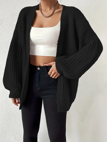 Women's Elegant Oversized Black Cardigan - Soft Open Front Sleeve Machine Washable Cozy Fall Winter Sweater for Casual & Formal Outfits, Cute Sweater, Versatile Layering, Relaxed Fit, Durable Construction, Stylish Coverup, Weekend Outfit