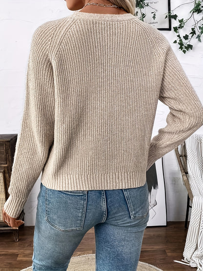 Elegant Sweater Top, V-Neck Cardigan, Chest Button Design, Short Length, Clothing