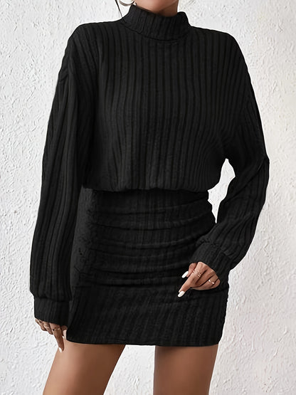 Ribbed Autumn Fashion Solid Color Long-Sleeved Dress
