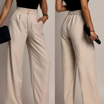 Women'S Solid Color Straight-Leg Pants, Casual Everyday Trousers