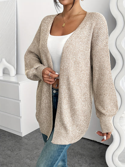 Women's Open Front Drop Shoulder Striped Solid Cardigan
