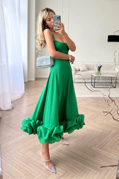 Amorette | Women's Spaghetti Strap Ruffle Hem Midi Dress