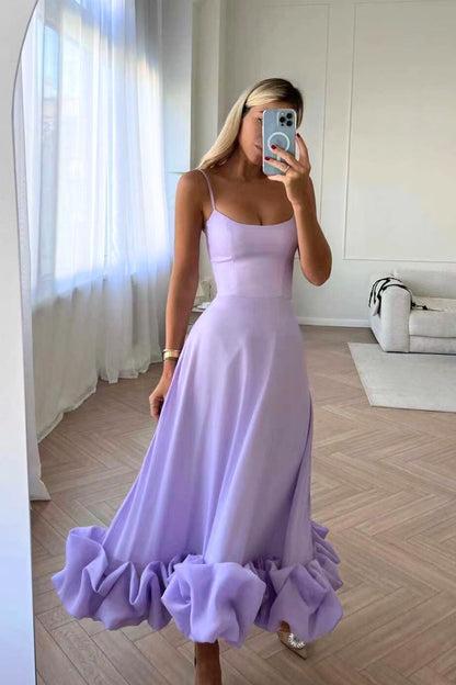 Amorette | Women's Spaghetti Strap Ruffle Hem Midi Dress
