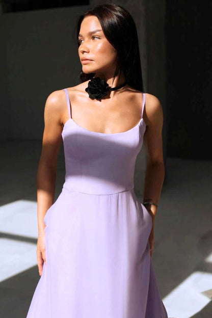 Amorette | Women's Spaghetti Strap Ruffle Hem Midi Dress
