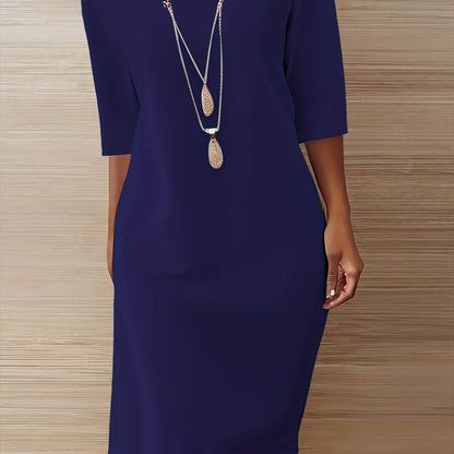 A-Line Dress Short Sleeve Round Neck Loose Fit Dress - Machine Washable Solid Color Casual Wedding Guest Dress for Spring Fall Outfits, Versatile Day to Evening Wear with Comfortable Loose Fit