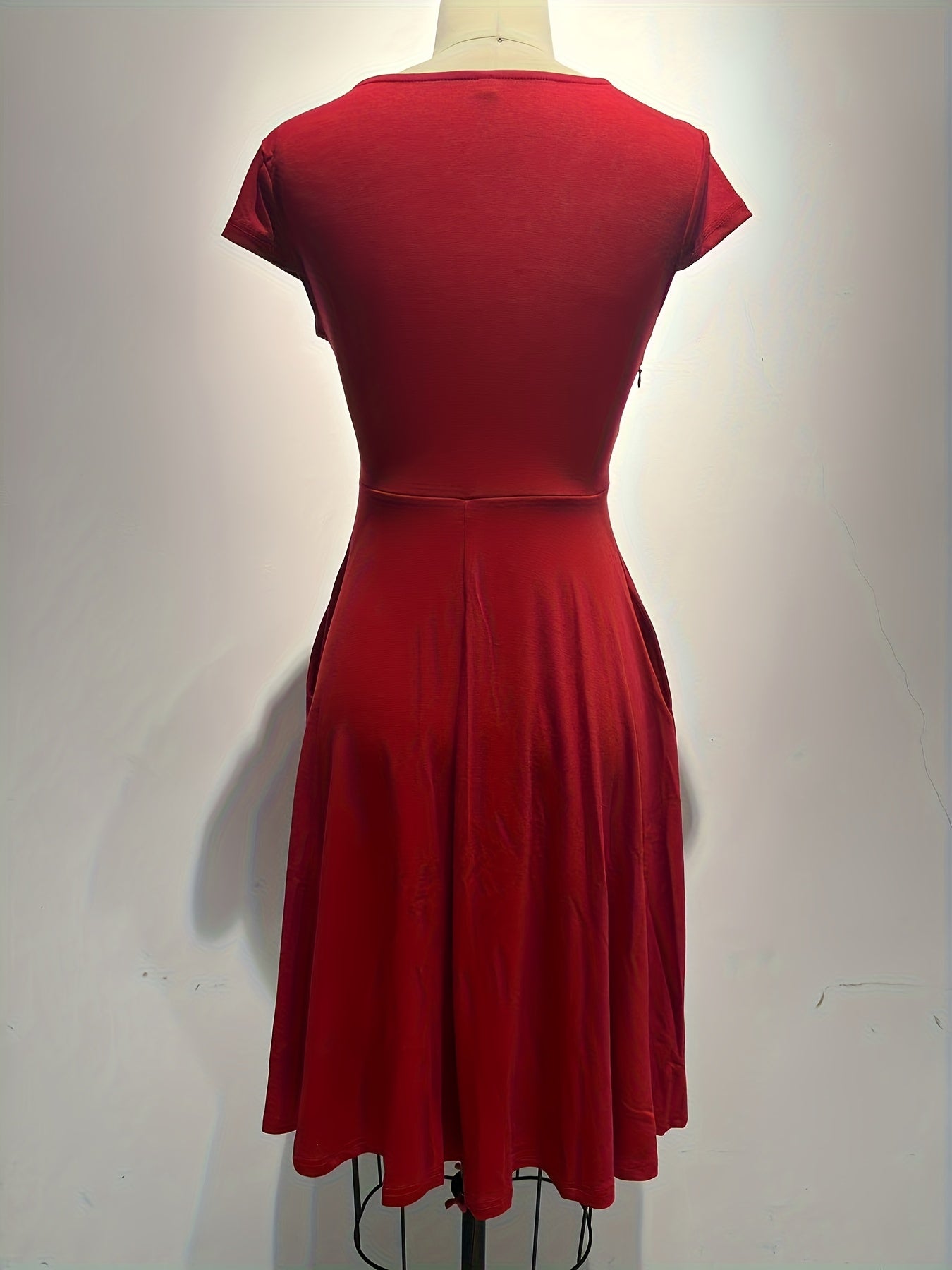 -Border Women'S Dress, Solid V-Neck Pocket A-Line Elegant