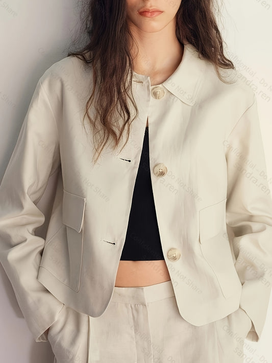 Women'S Easy Commuter Lapel Single-Button Short Blazer, Office Casual