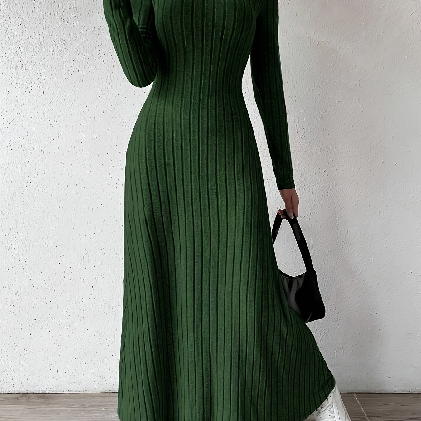 Women's Elegant V-Neck Long Sleeve A-Line Dress - Solid Color Machine Washable Fall Dress with Flattering Silhouette, Versatile for Casual & Formal Occasions, Long Sleeve Maxi Dress, Comfortable Fit