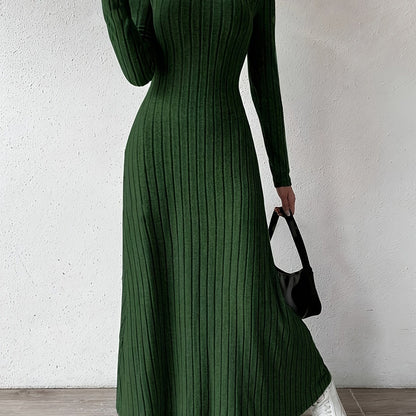 Women's Elegant V-Neck Long Sleeve A-Line Dress - Solid Color Machine Washable Fall Dress with Flattering Silhouette, Versatile for Casual & Formal Occasions, Long Sleeve Maxi Dress, Comfortable Fit