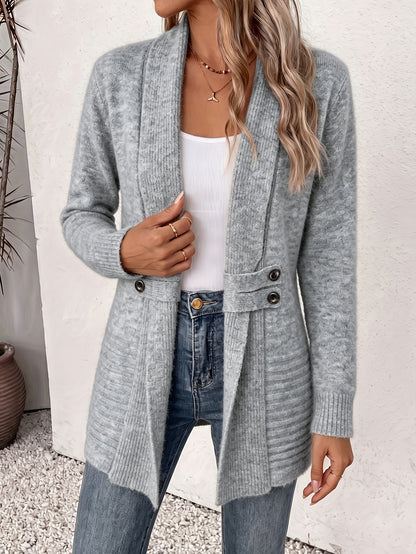 Women's Cardigan, Double-Breasted Decorative Belt Shawl and Cinched-Waist Design, Versatile Mid-Length Open-Front Sweater, Relaxed Style Elegant and Fashionable Loose Outerwear, Perfect for Daily Commutes or Casual, Spring/Autumn