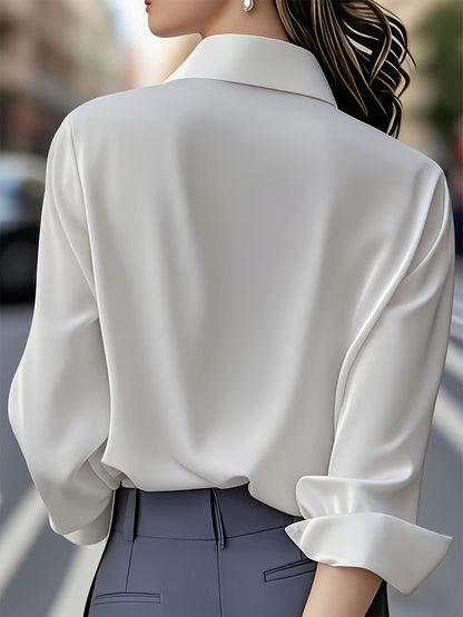 New Middle Eastern Women's Long-Sleeve Fashionable Commuter Design with Hidden Button Front Placket Inner Shirt