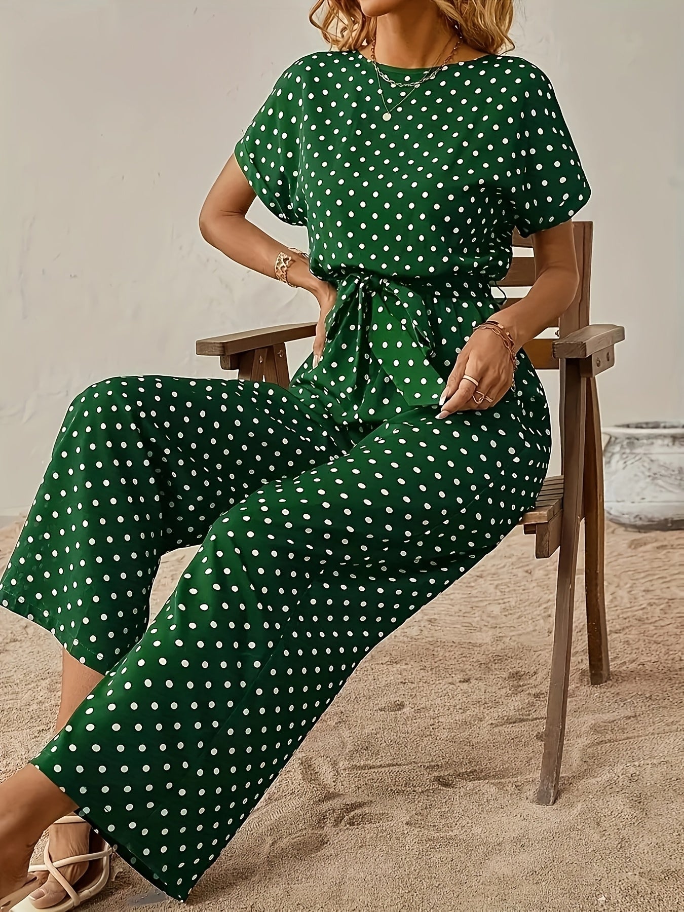 Elegant Women'S Polka Dot Jumpsuit | Off the Shoulder Style, All-Season Suitable for Adults