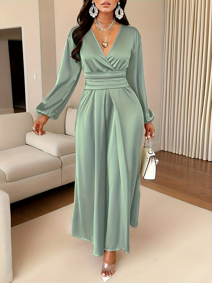 Women's Solid-color Simple Daily and Party Banquet Satin Bridesmaid Dress with Pleated Design