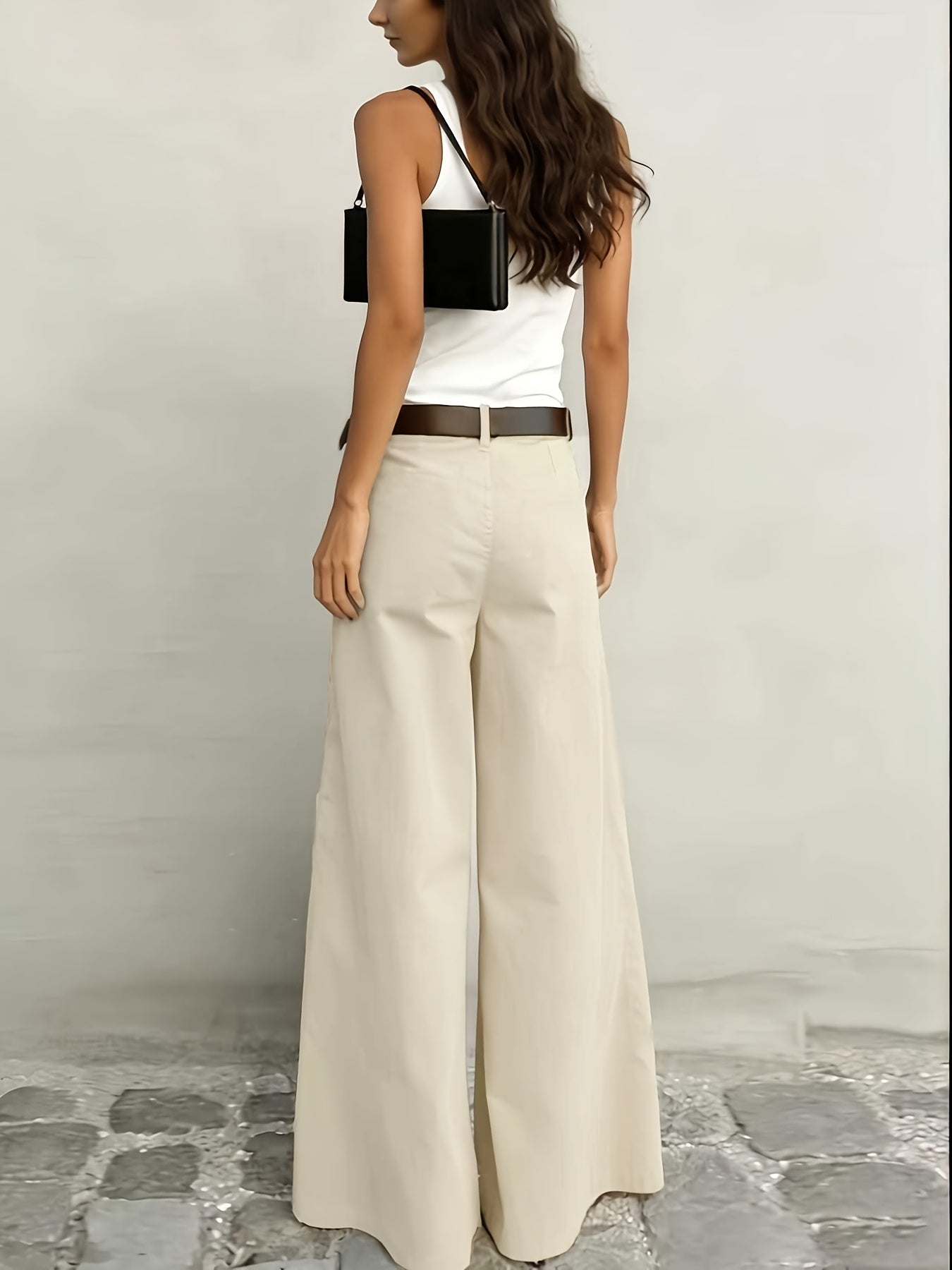 Effortless Wide Leg Pants for Women with High Waist Button Front Relaxed Flowing Casual Style