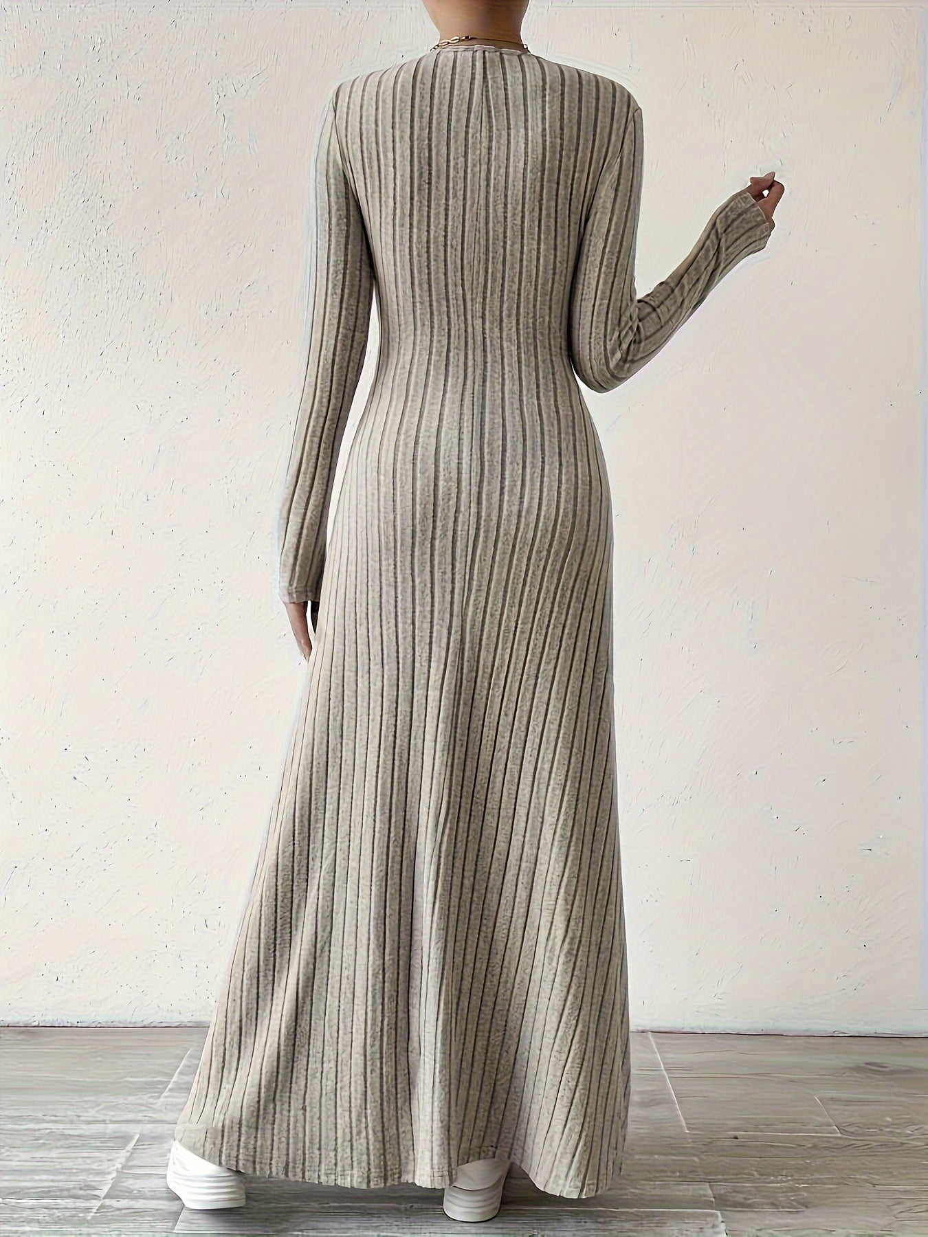 Women's Elegant V-Neck Long Sleeve A-Line Dress - Solid Color Machine Washable Fall Dress with Flattering Silhouette, Versatile for Casual & Formal Occasions, Long Sleeve Maxi Dress, Comfortable Fit