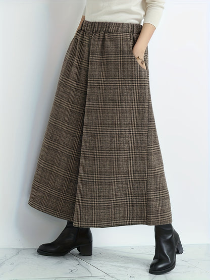 Retro Casual Wide-Leg Pants with Checkered Pattern