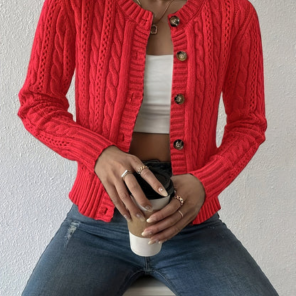 Mesh detail cable cardigan sweater