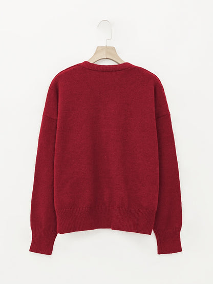 2026 Women'S Fashion V-Neck Button-Up Sweater, Casual Long Sleeve, Easy Style, Suitable for Outerwear, Relaxed And Casual, Autumn/Winter