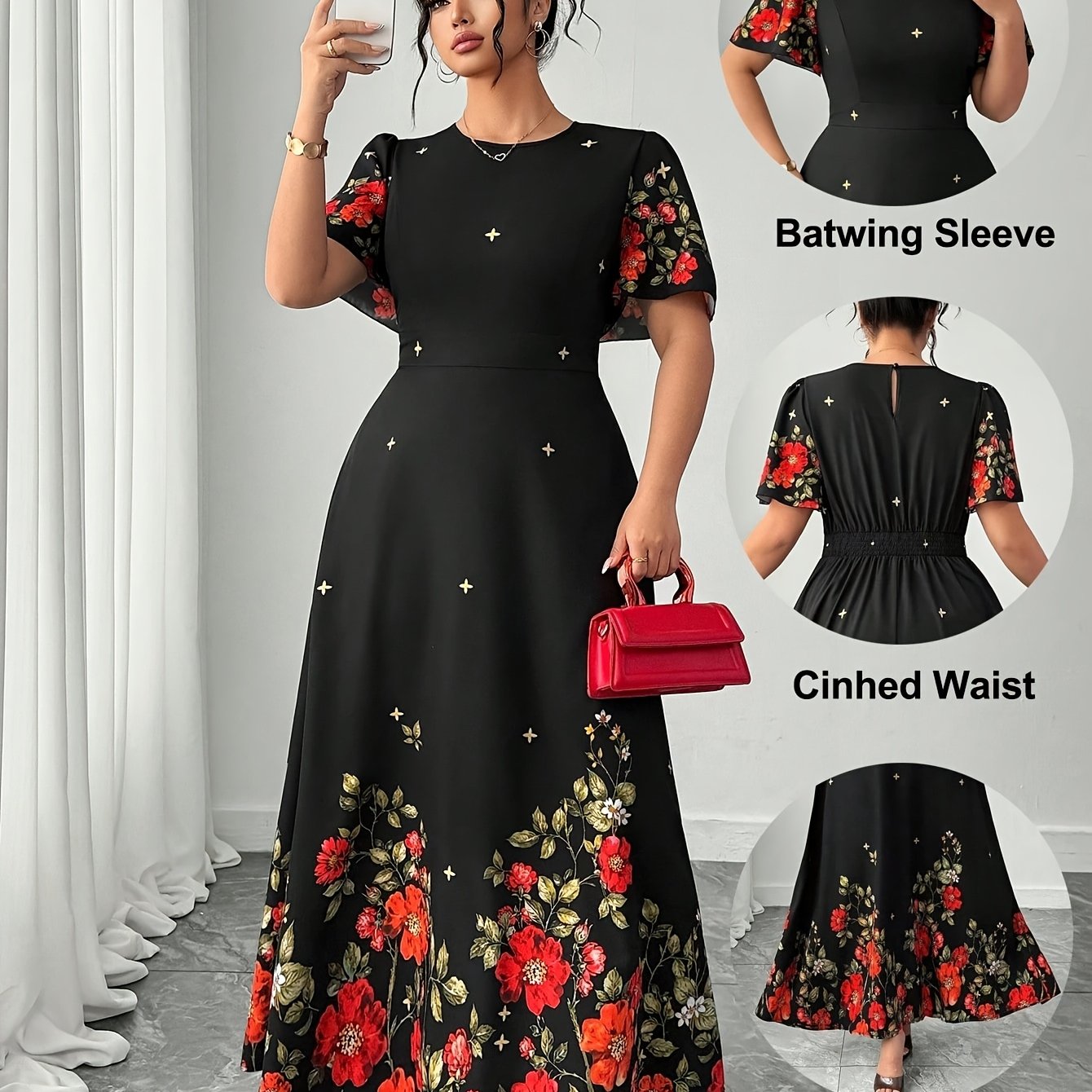 Plus Size - Plus Size - Cross-Border Elegant Casual Fashion Floral Print Dress TM849