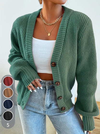 Self-designed Elegant Women's Solid Color Front-button Cardigan Sweater Coat for Spring and Autumn