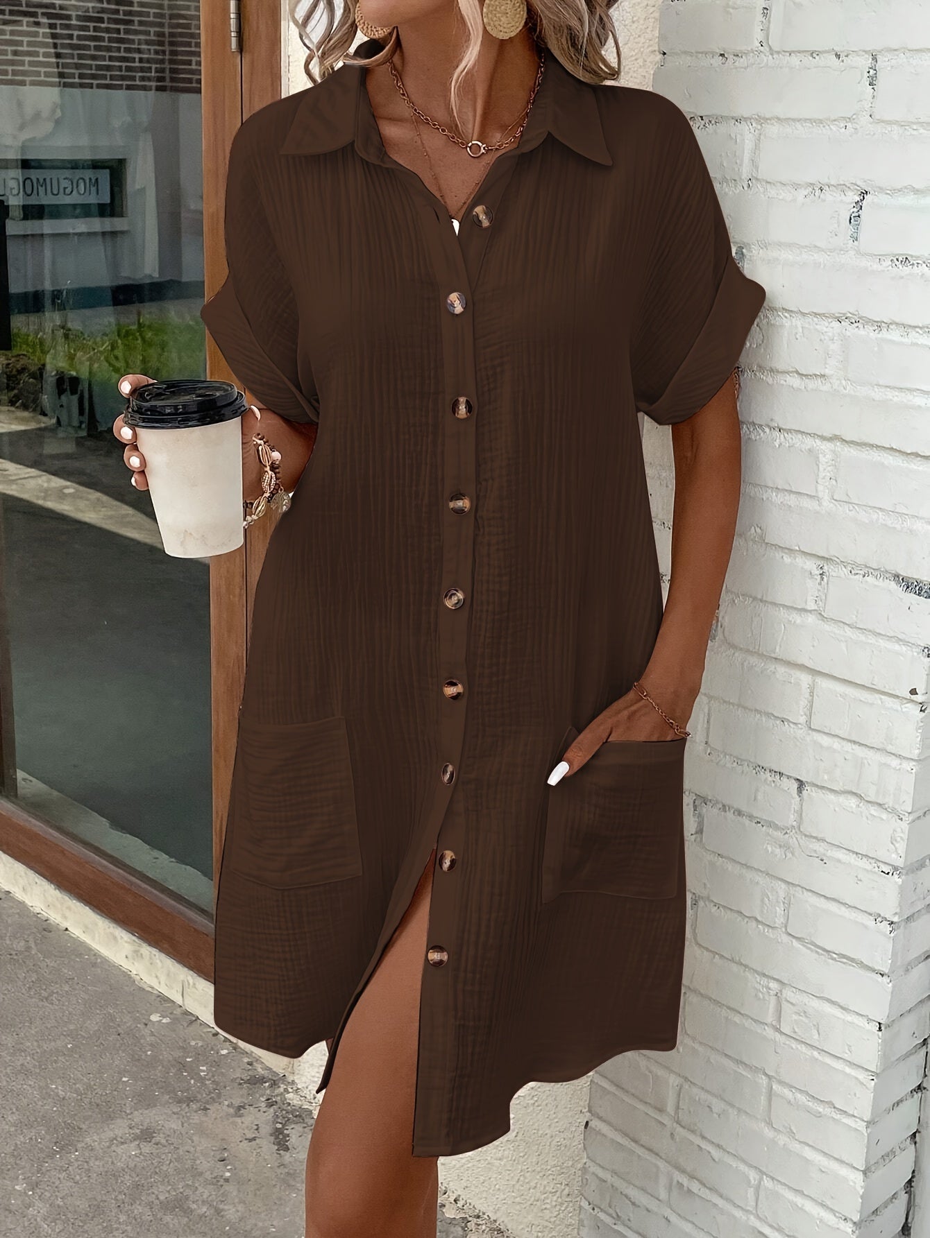 Solid Color Shirt Dress