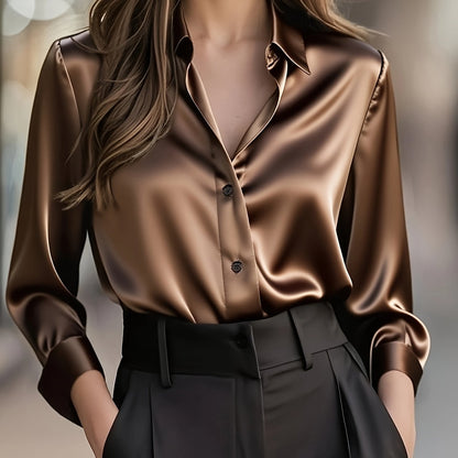 Women'S Spring Autumn Temperament Commuter Elegant Solid Satin Top