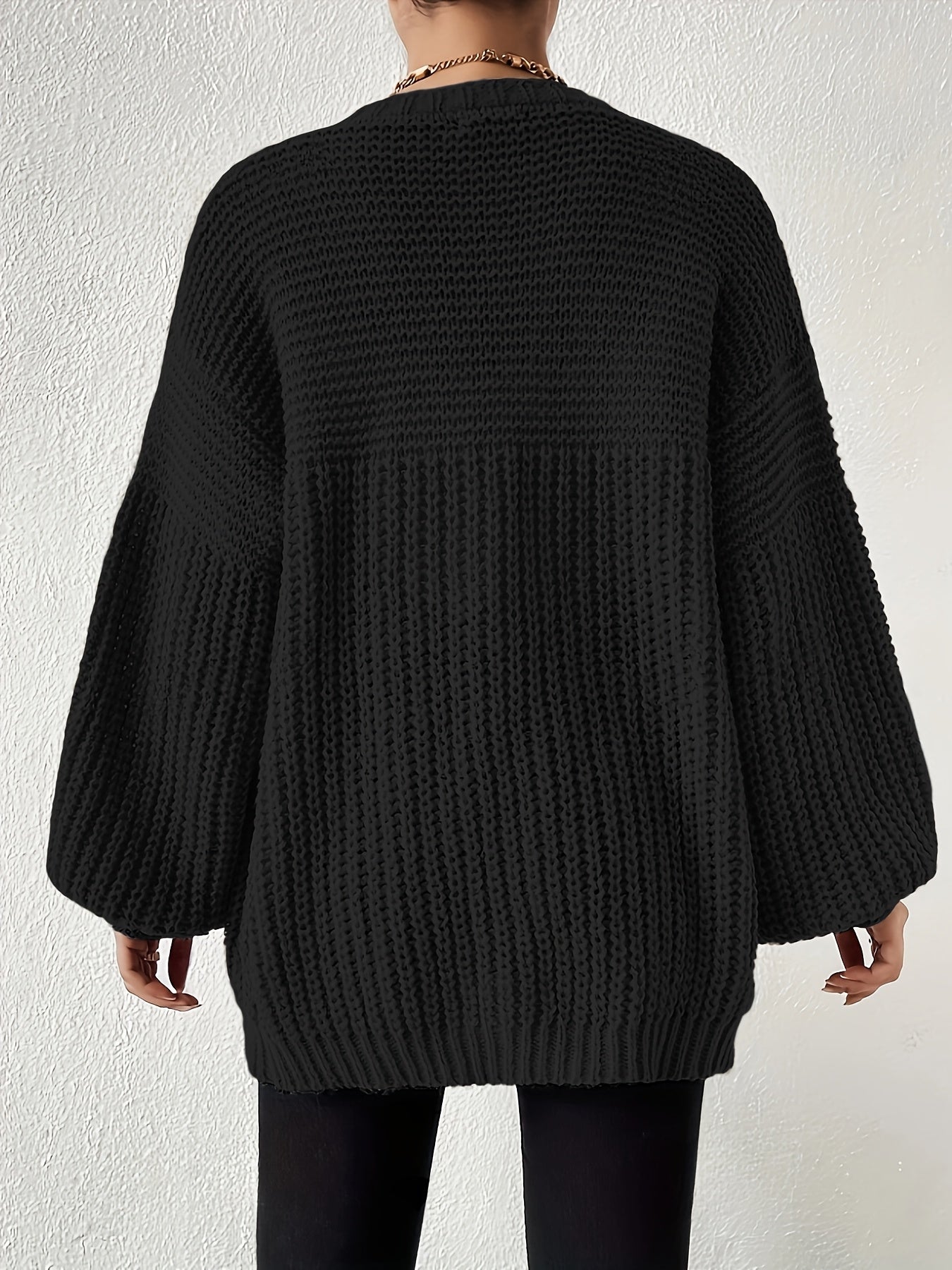 Women's Elegant Oversized Black Cardigan - Soft Open Front Sleeve Machine Washable Cozy Fall Winter Sweater for Casual & Formal Outfits, Cute Sweater, Versatile Layering, Relaxed Fit, Durable Construction, Stylish Coverup, Weekend Outfit