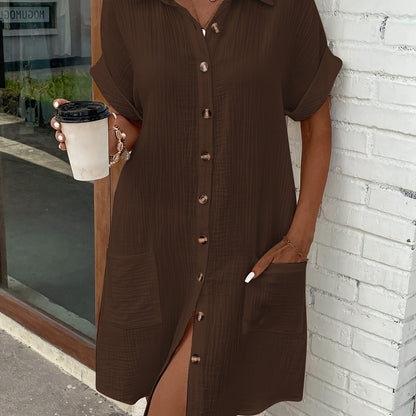 Solid Color Shirt Dress