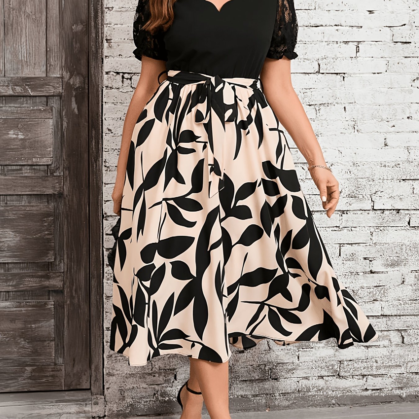 Plus Size, Women's Printed Patchwork Dress