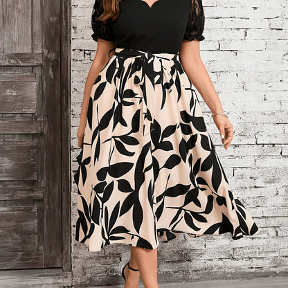 Plus Size, Women's Printed Patchwork Dress