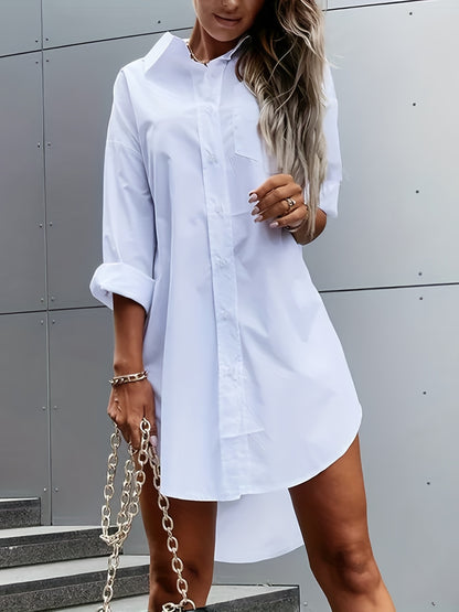 DZ042 Autumn Women'S Solid Color Button-Up Casual Shirt Dress