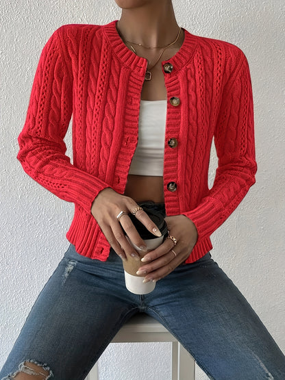 Mesh detail cable cardigan sweater