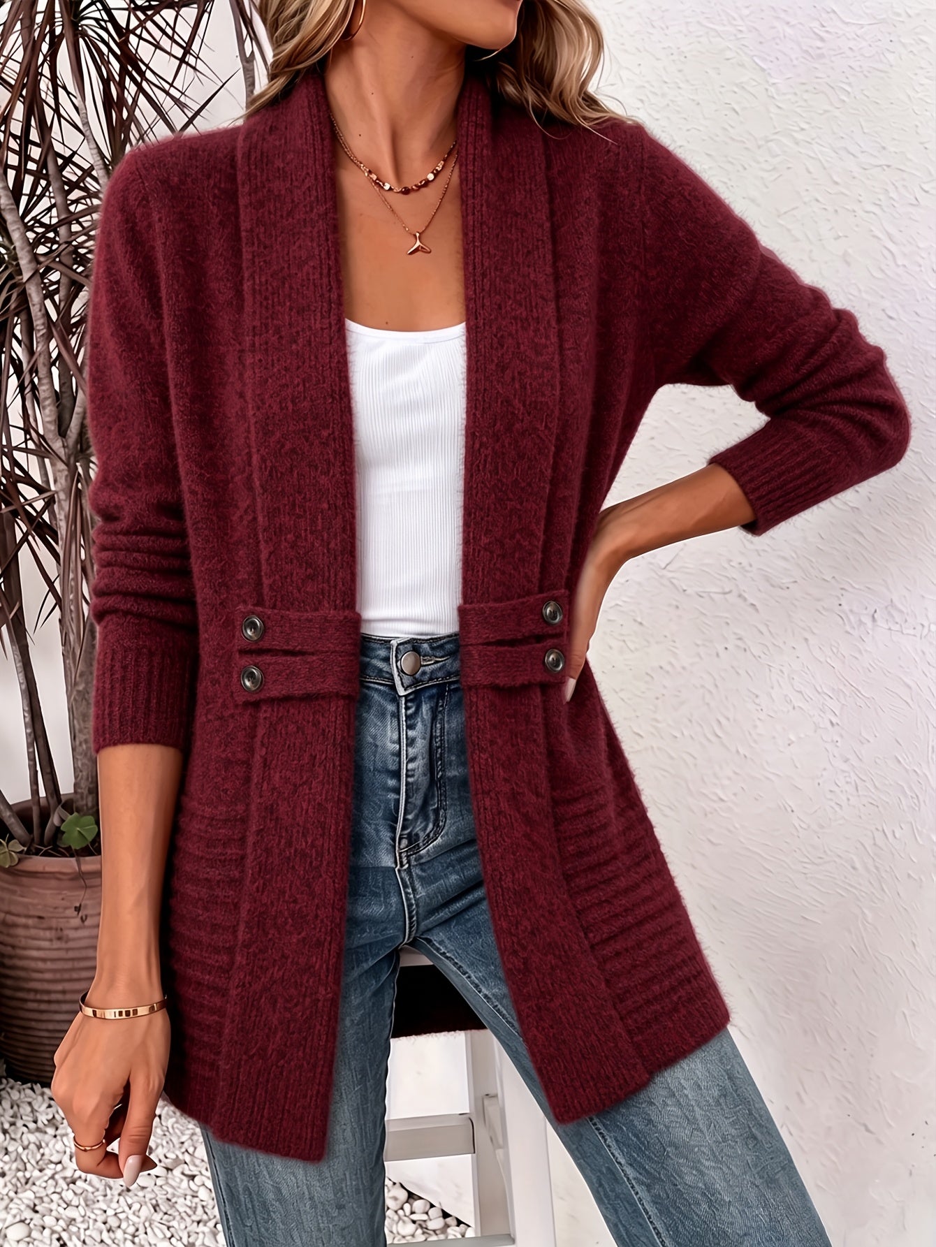 Women's Cardigan, Double-Breasted Decorative Belt Shawl and Cinched-Waist Design, Versatile Mid-Length Open-Front Sweater, Relaxed Style Elegant and Fashionable Loose Outerwear, Perfect for Daily Commutes or Casual, Spring/Autumn