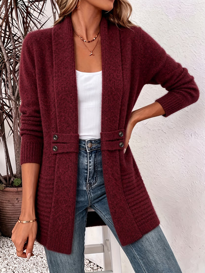 Women's Cardigan, Double-Breasted Decorative Belt Shawl and Cinched-Waist Design, Versatile Mid-Length Open-Front Sweater, Relaxed Style Elegant and Fashionable Loose Outerwear, Perfect for Daily Commutes or Casual, Spring/Autumn