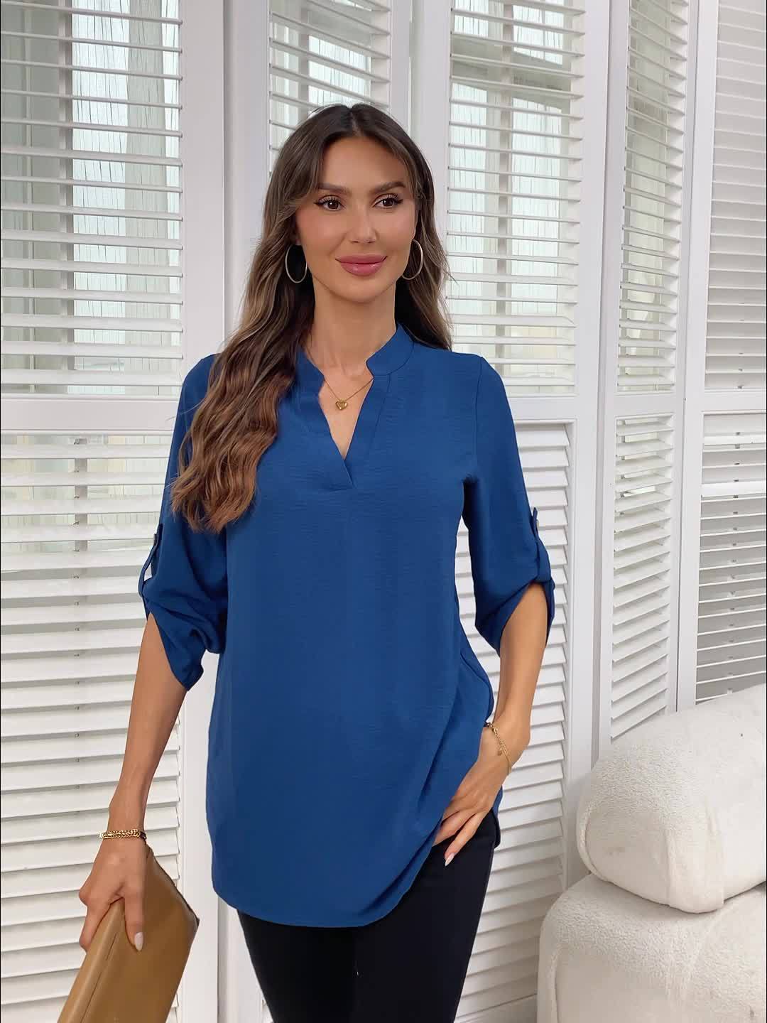 Elegant Women's Simple Casual Daily Short-Sleeve Solid Color Shirt, Spring/Summer Fashion Casual Outing Shirt, BK0608018