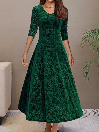 Directional - New And Thinning Large Swing Skirt Women'S Clothing Golden Velvet Long Sleeve Dress Long Style