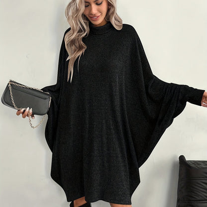 Women's Solid Color High Neck Batwing Sleeve Dress