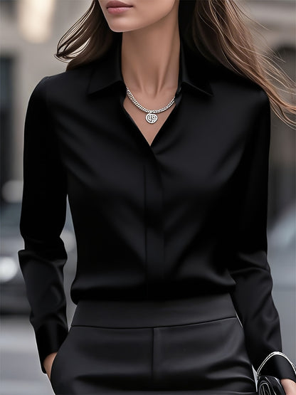 New Middle Eastern Women's Long-Sleeve Fashionable Commuter Design with Hidden Button Front Placket Inner Shirt