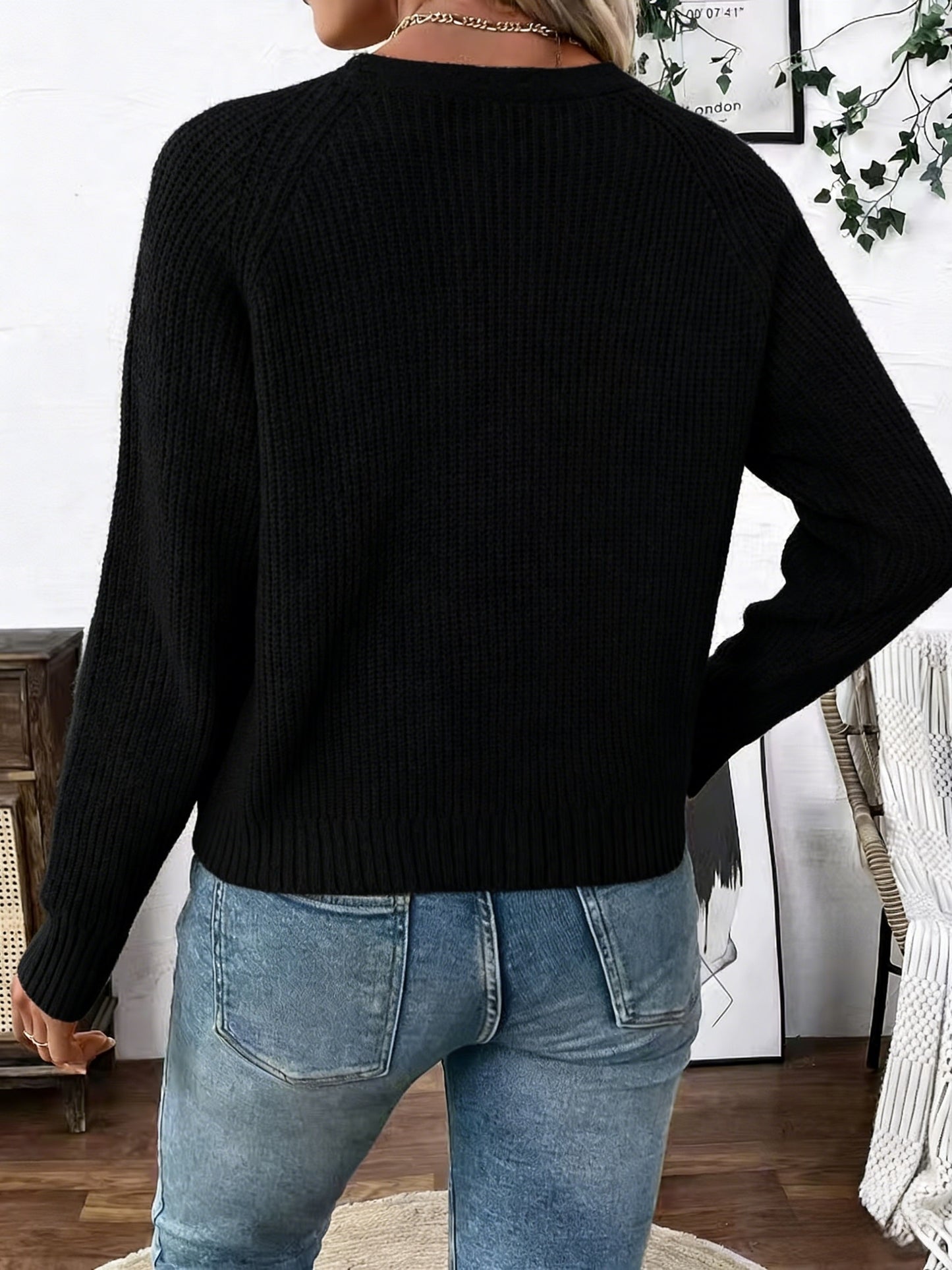Elegant Sweater Top, V-Neck Cardigan, Chest Button Design, Short Length, Clothing